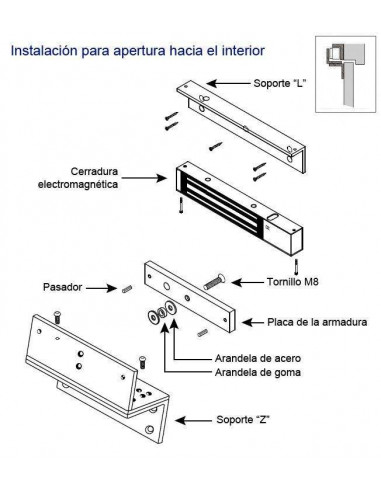 Adaptador en Z para cerraduras electromagnéticas de 300 Kg