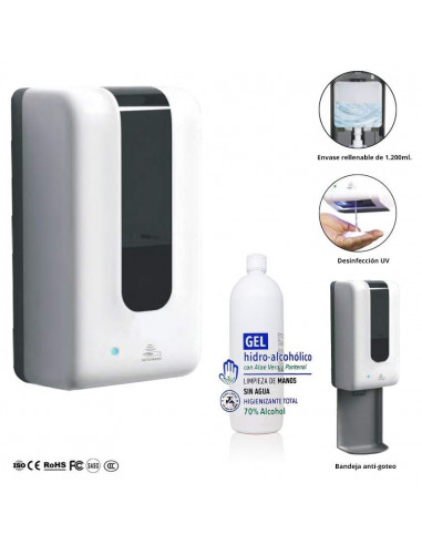Dispensador automático para gel desinfectante hidroalcohólico + 1l de gel