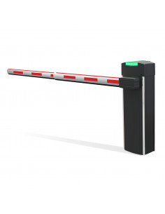 Barrera automática de 6 metros con LEDs indicadores y brazo telescópico reversible