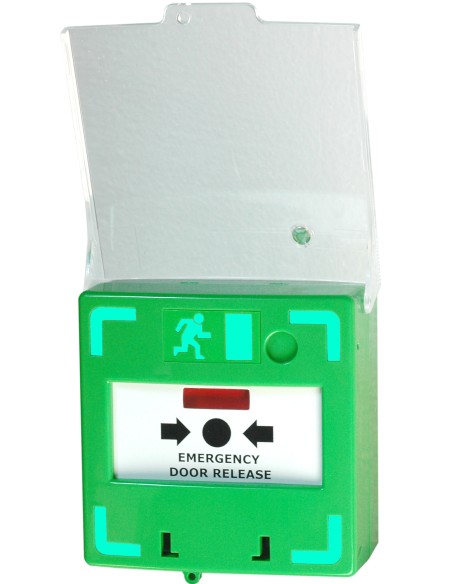 Pulsador de salida de emergencia retroiluminado, rearmable con tripe contacto conmutado y alarma.