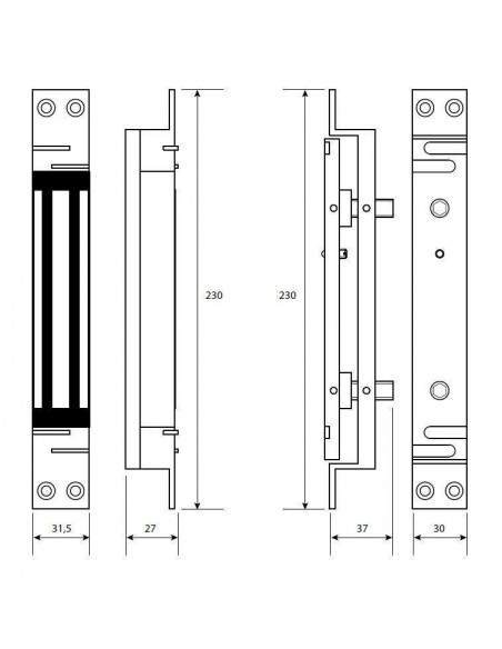 Cerradura electromagnética empotrable de cizalla 1500 Kg.